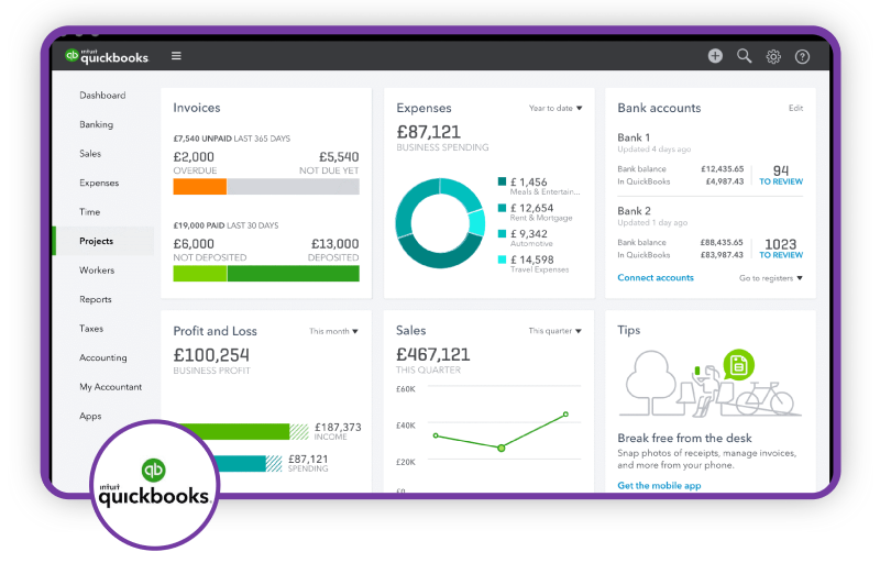 Screenshot of the QuickBooks accountancy package that seamlessly integrates with the Know-it credit management platform.