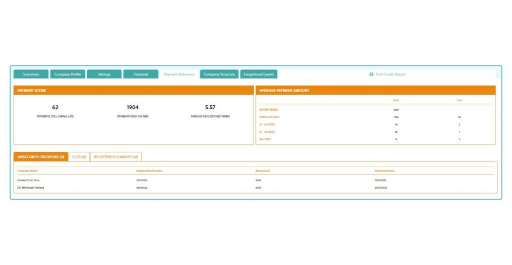 see the payment behaviour of a business